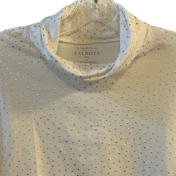 Talbots Women's Plus 1X Turtleneck Tee White Gold Polka Dot Long Sleeve - Picture 3 of 9